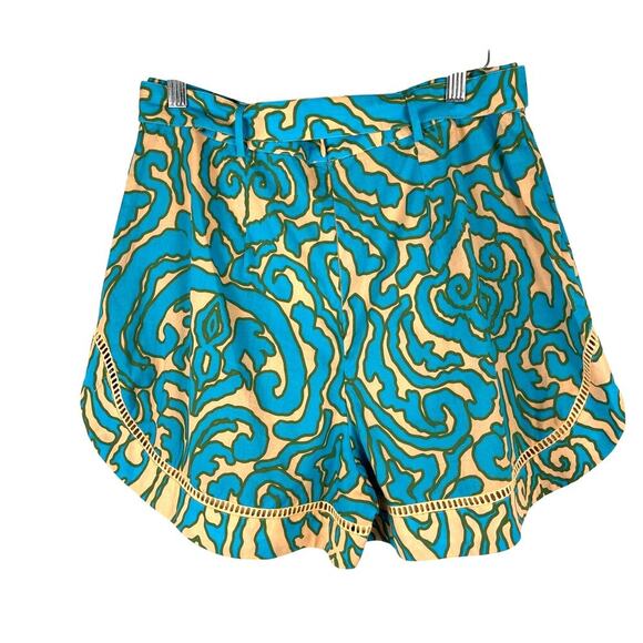 Anna Cate Lizzie Short Teal Peach Block Print Belted Cotton Summer Women's Small - Picture 4 of 14